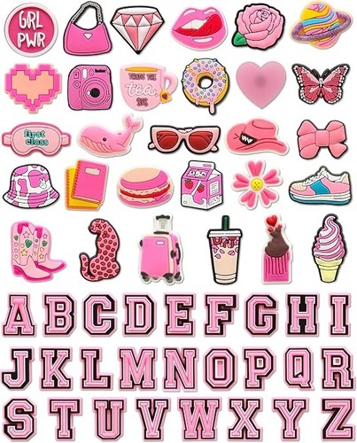 55pcs pink kawaii croc - kawaii, charms