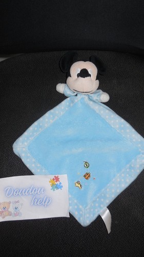 Doudou plat mickey bleu - mickey, brodé