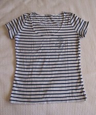 Chemisier ETAM Style marin Coton blanc à rayures bleues manches courtes T38