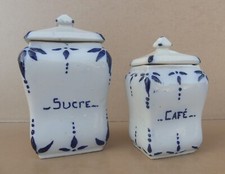 Boites à épices (x2) FAIENCE SUCRE CAFE ancienne déco cuisine vintage spice box