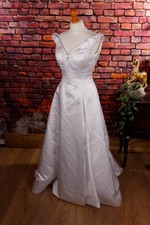 Robe De Mariée Vintage Élégante Blanche Avec Traîne En Perles En Satin Taille 34