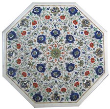 24 " Marbre Centre Table Haut Lapis Floral Incrustation Pietra Dura Handmade Art