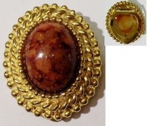 serre passe foulard rétro bijou vintage couleur or cabochon marbré marron * 4852