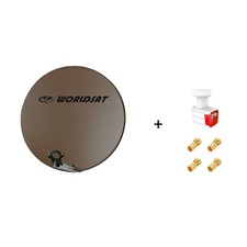 Antenne Parabole Fibre SMC 60 cm Marron WORLDSAT + LNB Twin Full HD + 4 Fiches F