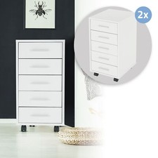 2x Caisson à roulettes avec 5 tiroirs 33x38x63,5 cm meuble de rangement blanc