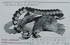 PUBLICITE GEVELOT MUNITION CARTOUCHE CHASSE FUSIL OISEAU PIGEON DE 1936 AD PUB