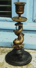 Bougeoir Napoléon III  bronze ,socle marbre noir , dauphin dragon