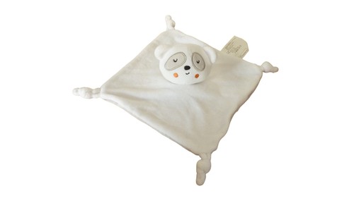 Doudou panda plat blanc gris - ,