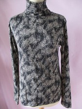 Tee shirt/Top manches longues noir imprimé beige Taille 38/40 Neuf