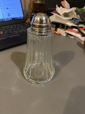 Sucrier saupoudreur verre, verseur en métal chromé vintage cuisine café doseur