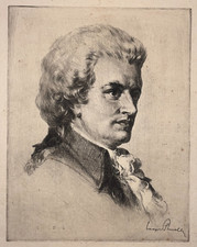 MOZART Portrait GRAVURE Eau Forte LEOPOLD KNOLL Musique XX°