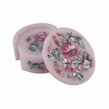 Marbre Coaster Set Pietra Dura Travail Multicolore Pierre Maison