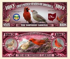 CARDINAL ROUGE BILLET MILLION DOLLAR US ! Oiseau OHIO Etats Birds of Prey animal