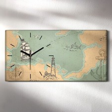 Horloge Silencieuse décorative sur toile 60x30 océan trésor carte bateau monde