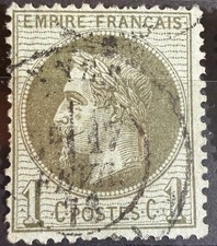 🦬 Timbre classique N°25 - 1 c Vert Bronze - cachet à date🦬