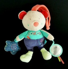 X9- DOUDOU PELUCHE SUCRE D'ORGE OURS SOURIS BLEU ROUGE VERT COUCOU MIROIR 25cm
