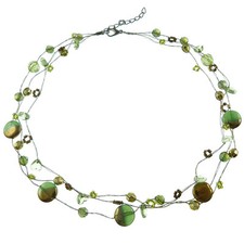 Collier femme Ras De Cou - fil doré perles camaïeu vert clair et doré
