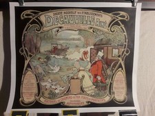 AFFICHE DECAUVILLE 1900 RARE  AUTOMOBILES ET MATERIEL FERROVIAIRE
