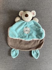 Peluche doudou souris beige bleu gris rose brodé chat Ajena