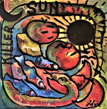 "KILLER SUN" PEINTURE SUR TOILE ENCHASSEE 50 X 50CM TABLEAU ORIGINAL SIGNEE GOL.