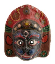 Masque ethnique de rituel nepalais en papier maché  Polychrome - Divinité # 3769