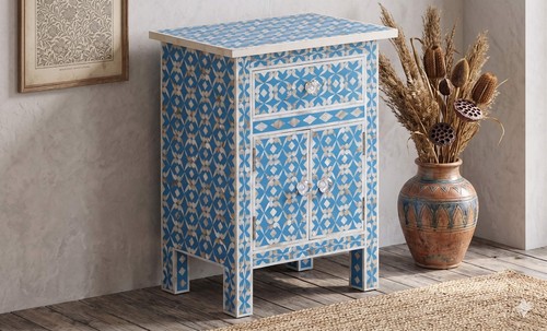 Table chevet bleue bois - chevet,
