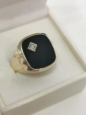 Hommes Chevalière avec Onyx 8 Carat 333 Or 5,7 Grammes En Taille 71 avec Diamant