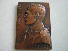 RARE plaque BRONZE - ALBERT 1er - ROI DES BELGES - G. PRUD'HOMME 1914