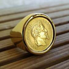 Bague Chevalière 10 Francs Napoléon III Acier Inoxydable Doré Or Fin Très Belle