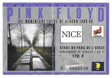 RARE / TICKET BILLET DE CONCERT - PINK FLOYD : LIVE A NICE ( FRANCE ) 1988