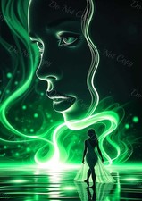 Photo A4 visage néon vert géant avec silhouette sur l’eau – 863