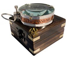 Boussole Avec Bois Boîte Antiqu Nautique Laiton Vintage Cadeau Pour Marin Père