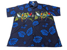 Chemise hawaïenne Création perroquets bleue manches courtes taille L #714 hawaii