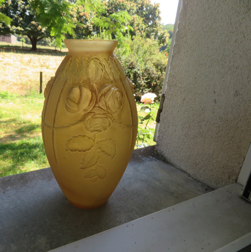 Ancien vase jaune verre - vase,