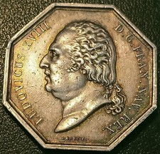 Louis XVIII - jeton octogonal argent ville de Rouen 1818 !!