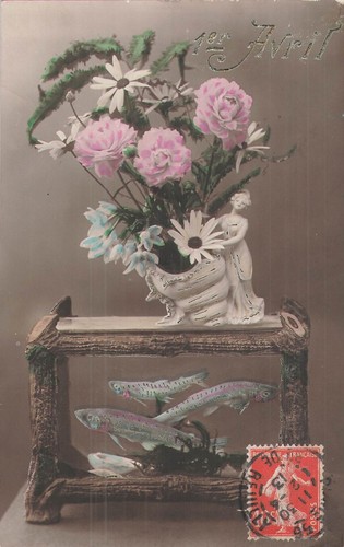 1er avril vase fleurs - cp,