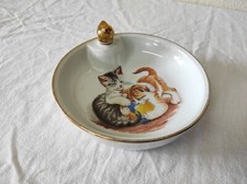 Ancienne Assiette à bouillie en porcelaine de Couleuvre, décor Chats