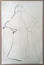 Dessin Original Madeleine Chapsal Croquis Mode Couture Portrait Femme 1940s