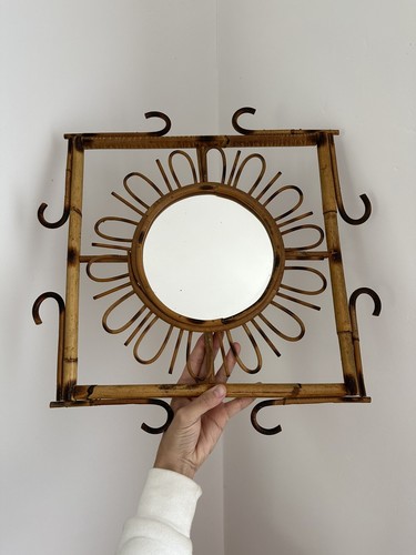 Miroir soleil rotin 1960 - soleil,