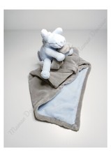 Doudou Plat/Couverture Paco Ane/Cheval Bleu Clair Gris Attache Tétine  - Noukies