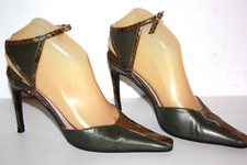 MAUD FRIZON Escarpins Vintage Tout Cuir Vert Bronze Motifs Reptile T 36 BE