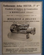 Mouleuse à hélices Arthur RIETER Fonderie KONSTANZ   publicité 1930