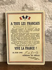 Plaque métal "APPEL 18 JUIN 1940" Général DE GAULLE.