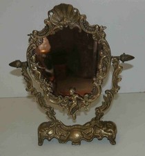Ancien miroir de table orientable en bronze Hauteur = 34 cm x largeur = 30 cm
