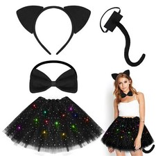 Déguisement Chat Noir 4 Pièces Deguisement Chat Femme Set avec Oreilles de Ch...
