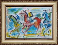 Pastels et Feutre Sur Papier 28/42cms,"les courses",d'après Gen Paul 