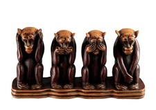 4 Singes Sagesse Résine Bicolore H : 13cm - Déco 1kg350 - Artisanat Népal # 7694