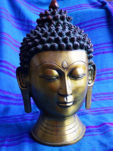 Tête bouddha bronze - bouddha, bronze.