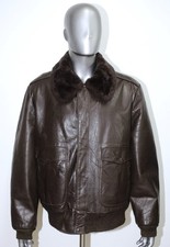 VTG 70s/80s Brown Leather A-2 Flight Jacket Fur Lining SEARS 46 Tall Made in USA