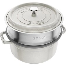 STAUB CASSEROLE RONDE EN FONTE 24cm Blanche AVEC PANIER 1009753